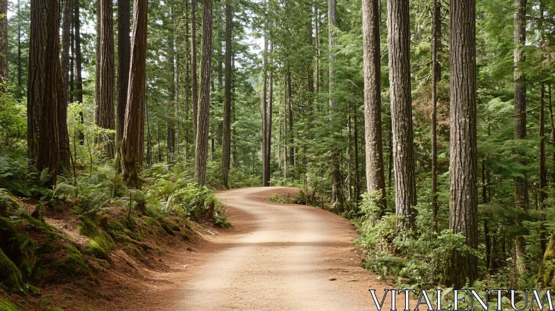 AI ART Tranquil Nature Path Amidst Tall Forest Trees