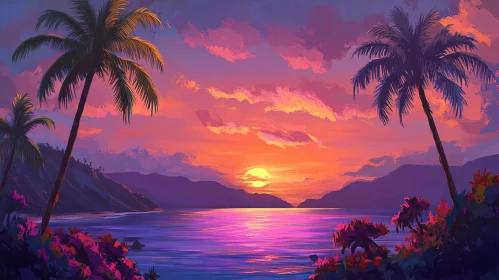 Vibrant Sunset in a Tropical Beach Setting