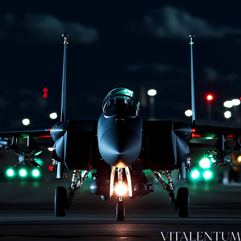 Nighttime Preparation of Jet Aircraft on Runway AI Image