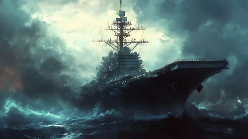 Powerful Warship in a Storm