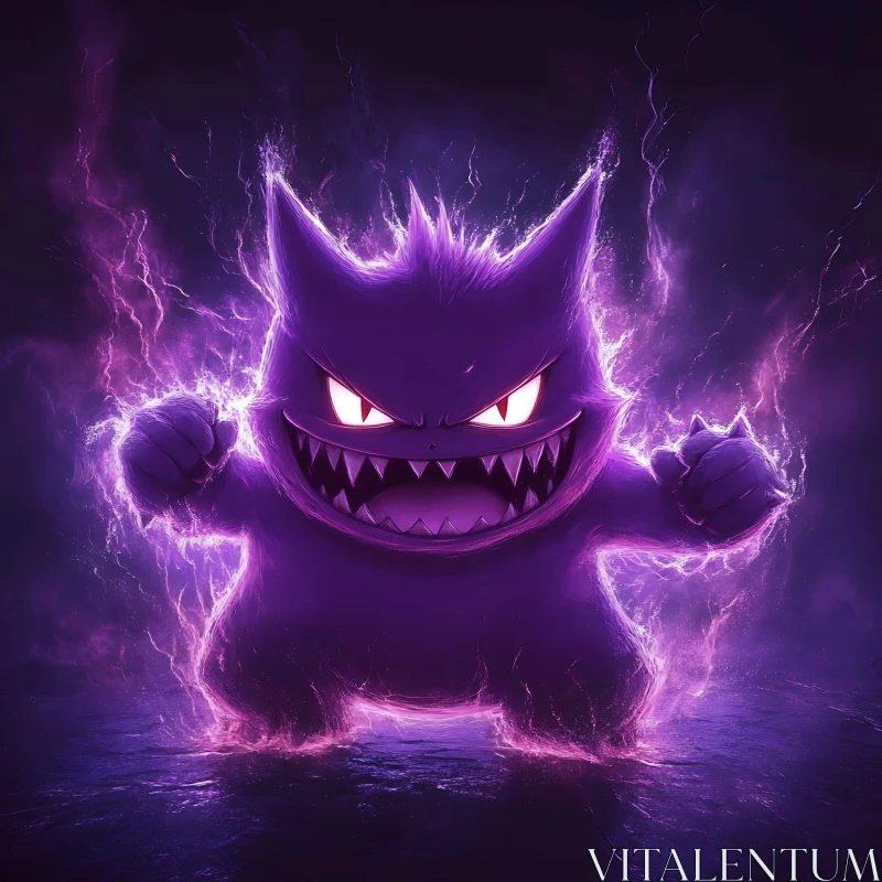 Fierce Electric Monster with Purple Glow AI Image