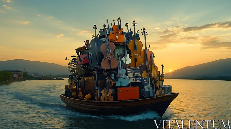 AI ART Musical Boat Journey at Sunset