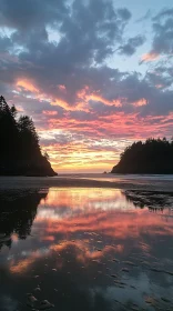 Sunset Reflections on Beach