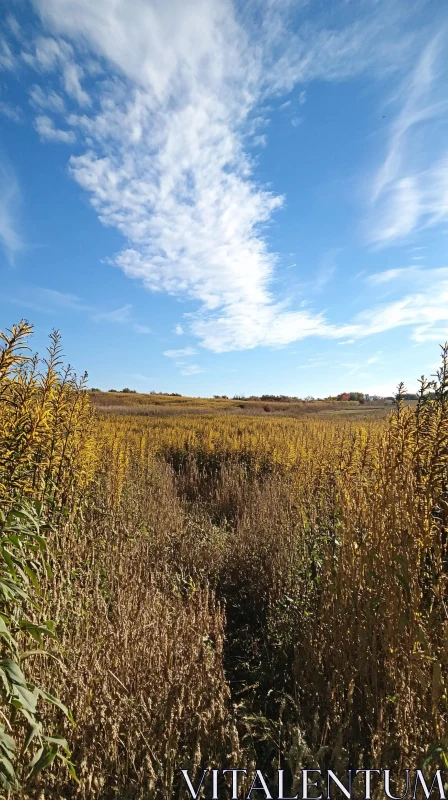 AI ART Golden Field Landscape with Blue Sky