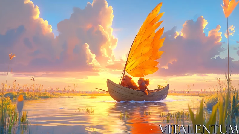 Golden Hour Fantasy Sailing Scene AI Image