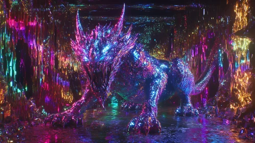 Shimmering Dragon in a Luminous Crystal Cave