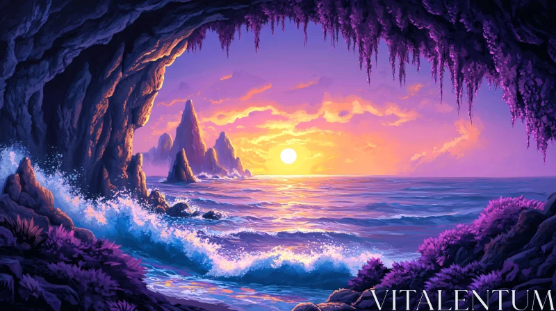 Sunset Serenity from a Cave AI Image