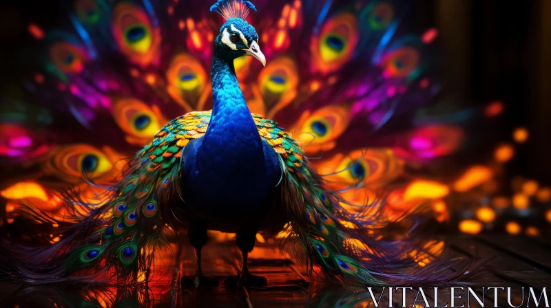 Colorful Peacock Against Mysterious Dark Background AI Image