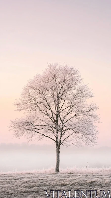 AI ART Winter Tree in Pastel Mist