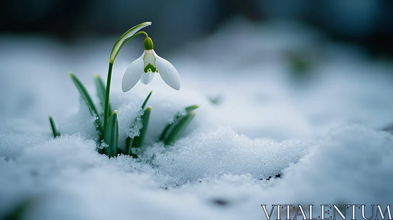 Delicate Snowdrop in Winter's Retreat AI Image