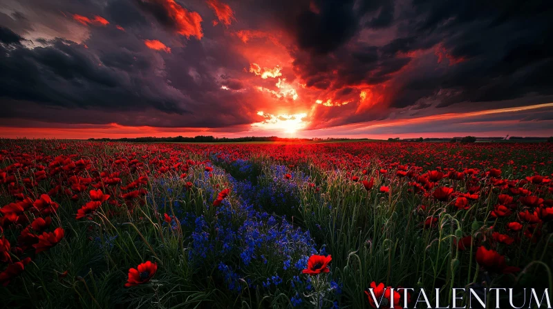 AI ART Glorious Sunset Over Red Poppy Fields