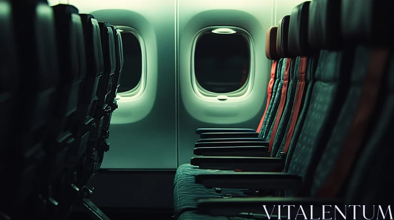 Airplane Cabin: Empty Seats in Ambient Light AI Image