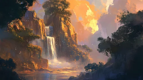 Majestic Waterfall Landscape at Dusk