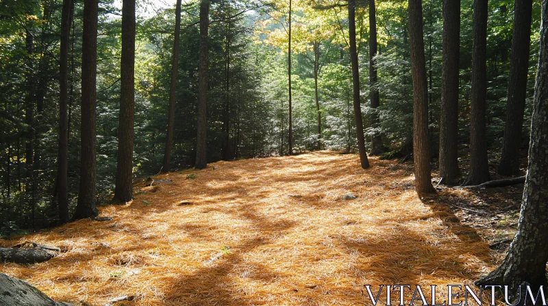 AI ART Golden Pine Needle Covered Path in the Forest