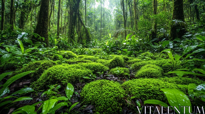 Dense Tropical Forest Covered in Green Moss AI Image