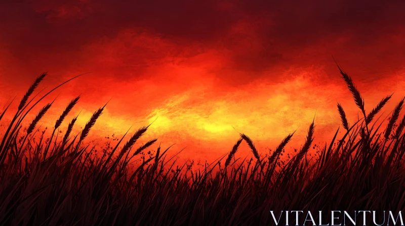 Sunset Wheat Field Silhouette AI Image