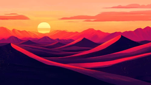 Vibrant Sunset with Majestic Desert and Mountains