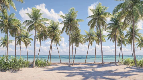 Idyllic Seaside with Palm Trees and Blue Skies