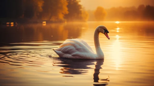 Graceful Swan at Sunrise in English Countryside