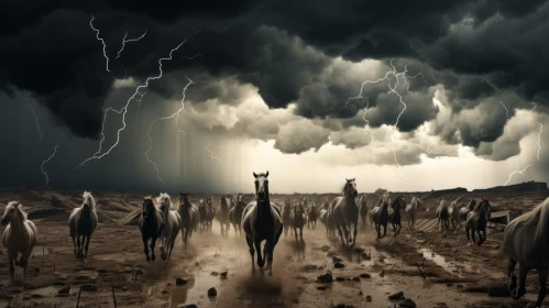 Stormy Resilience: Horses Amidst the Apocalypse Landscape