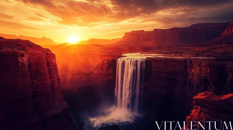 AI ART Grand Canyon Waterfall at Sunset