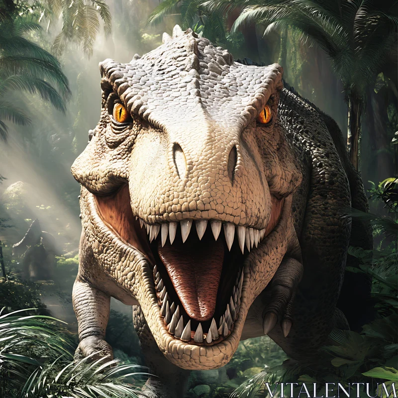 Ferocious Dinosaur in Lush Jungle AI Image