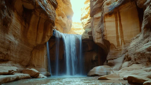 Waterfall and Cliffs in Natural Light