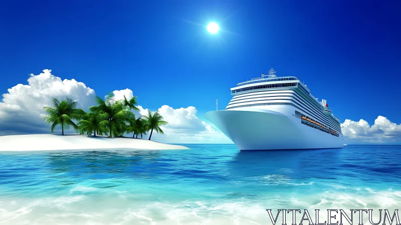 Luxurious Cruise Ship Near Tropical Island AI Image