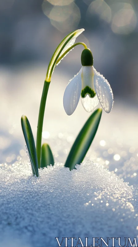 Snowdrop Bloom in Winter AI Image