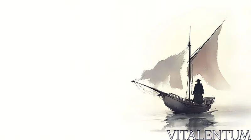 Lonely Sailing in Mist AI Image