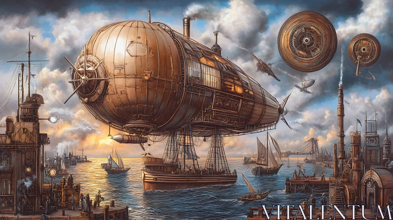 Industrial Steampunk Maritime Scene AI Image