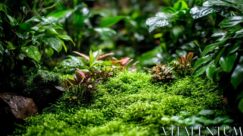 Vibrant Forest Ground with Moss and Foliage AI Image