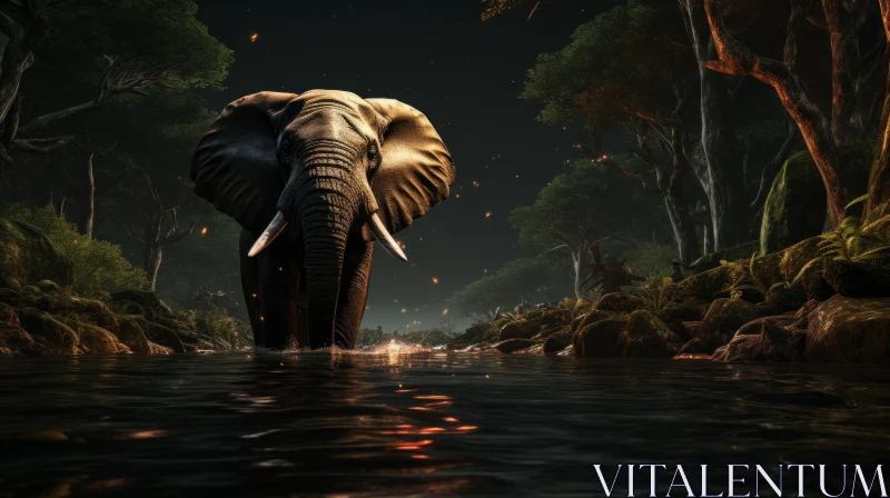 Atmospheric Woodland Imagery: Elephant in Congo Water AI Image
