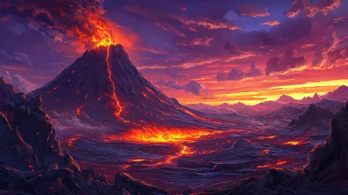 Volcanic Lava Flow at Dusk