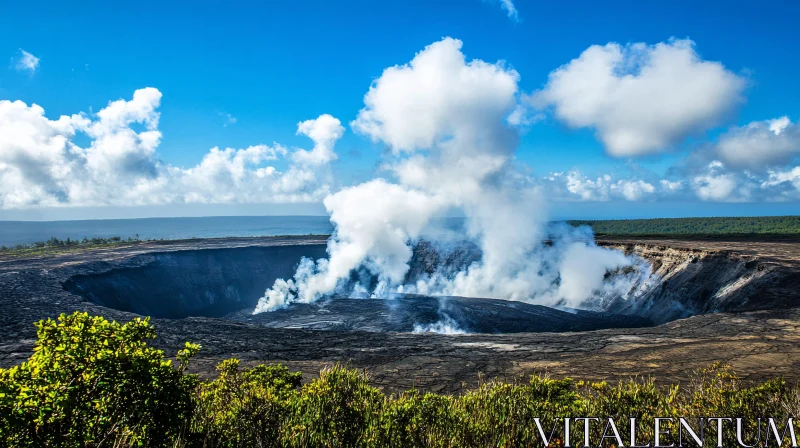 AI ART Steaming Volcano Crater Landscape