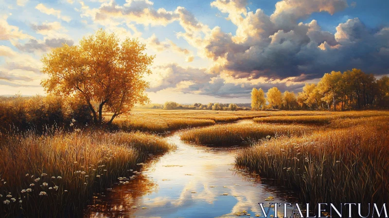 AI ART Peaceful Stream Through Autumn Meadow