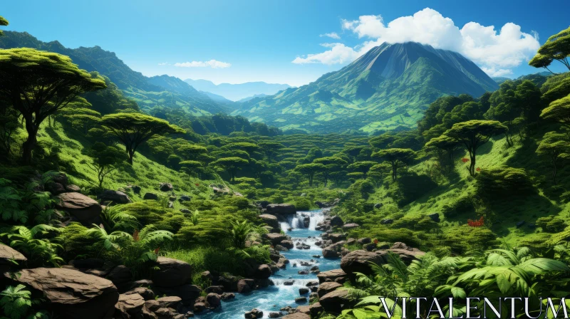 Enchanting Jungle Scene with River - Nature's Splendor in Art AI Image