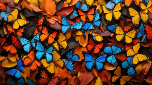 Exotic Butterflies Amidst Autumn Foliage in Urban Setting