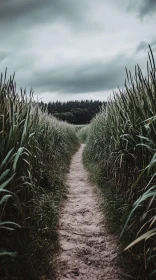 Path Through Grass Field to Forest