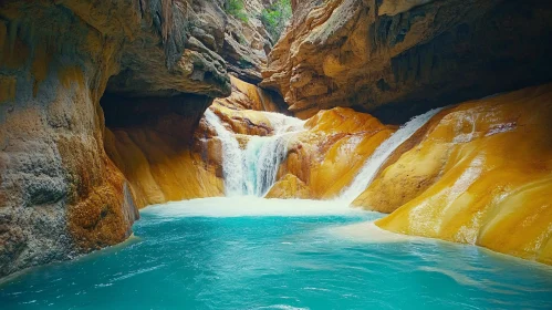 Turquoise Pool in a Warm-Hued Canyon