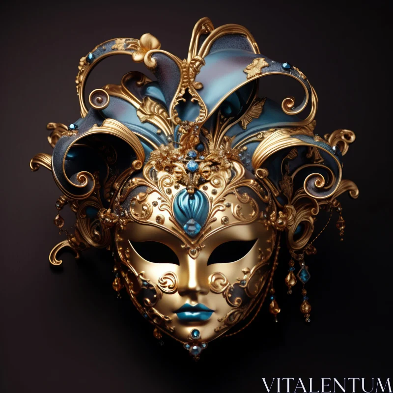 Mysterious Blue and Gold Venetian Carnival Mask AI Image