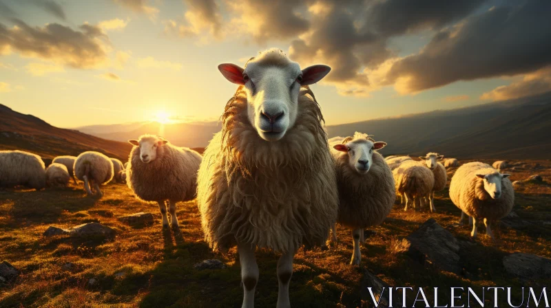 Sheep in Nature: Anamorphic Lens Flare and Photo-Realistic Portraiture AI Image