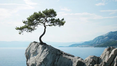 Serene Landscape with Lonely Tree and Calm Sea