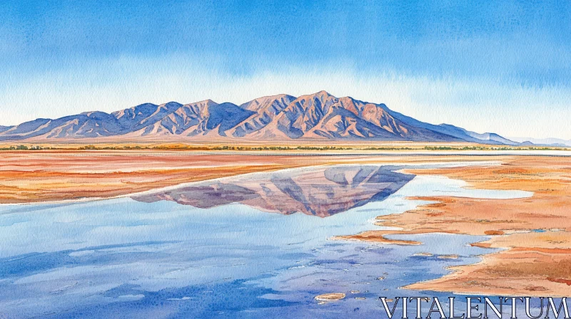 AI ART Peaceful Watercolor Mountain and Water Reflection