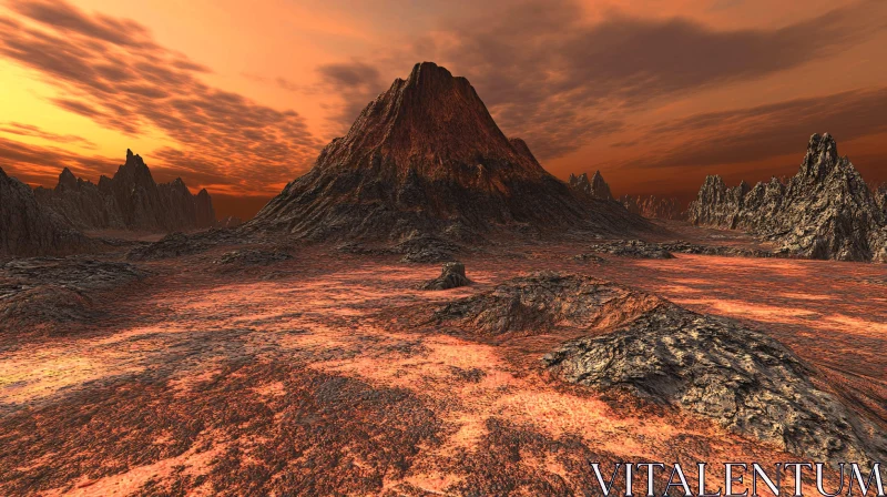 AI ART Desolate Volcano Landscape at Sunset