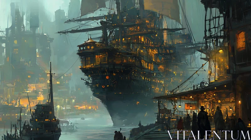 Steampunk Harbor Scene AI Image