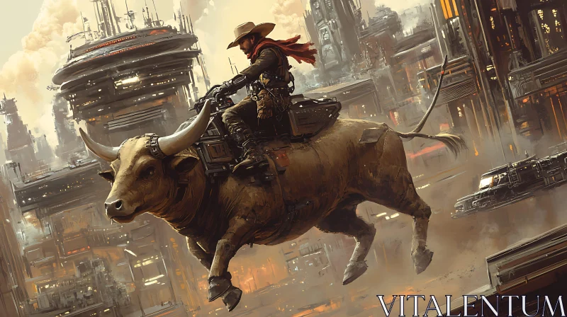 Sci-Fi Cowboy on Bull AI Image