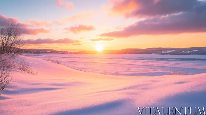 Tranquil Winter Sundown AI Image