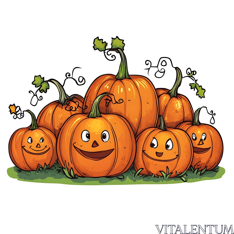 Cheerful Pumpkin Faces Illustration AI Image