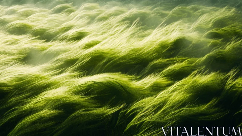 AI ART Lush Grass in Motion Under Soft Breeze